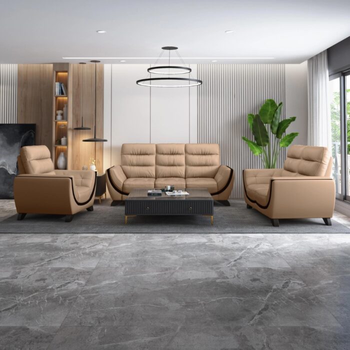 Furnshine - Sly Leatherette 3/2/1 Seater Style Sofa in Mushroom Brown - Image 3