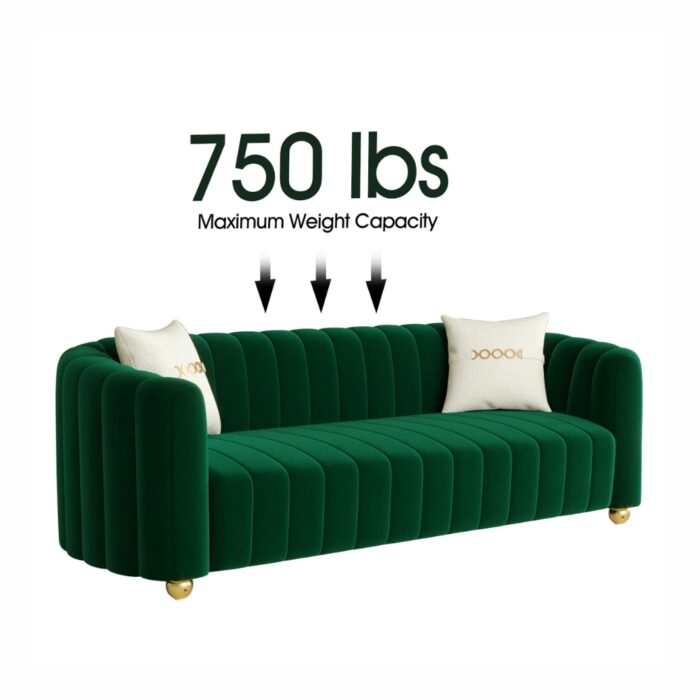 Furnshine - Patsy 83.46" Mid-Century 3-Seater Velvet Sofa with Gold Metal Sphere Legs - Image 3