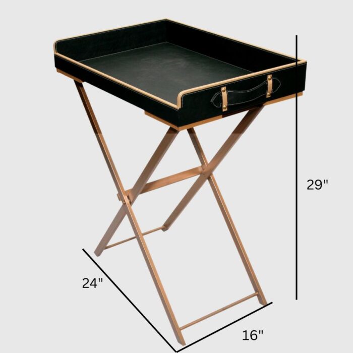 Furnshine - Blacky Foldable Leather Serving Tray Table with Metal Stand - Image 5