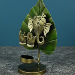Furnshine - Mel Antique Ganesha Tealight with Pan Leaf Candle Holder – Handcrafted Metal Tealight Stand for Pooja, Meditation & Home Decor - Image 3