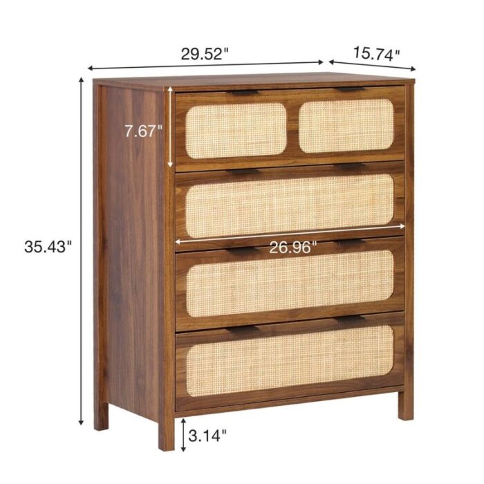 Furnshine - Simpson Wooden Rattan Finish 4-Drawer Chest of Drawer - Image 11