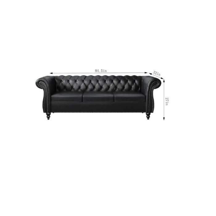 Furnshine - Vere 3 Pieces Faux Leather Chesterfield Sofa with Loveseat & Couch Chair - Image 10