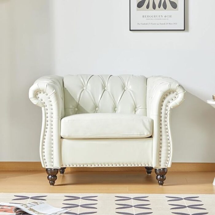 Furnshine - Idalina PU Faux Leather Chesterfield 3-Seater Large Sofa with Loveseat & Chair - Image 9