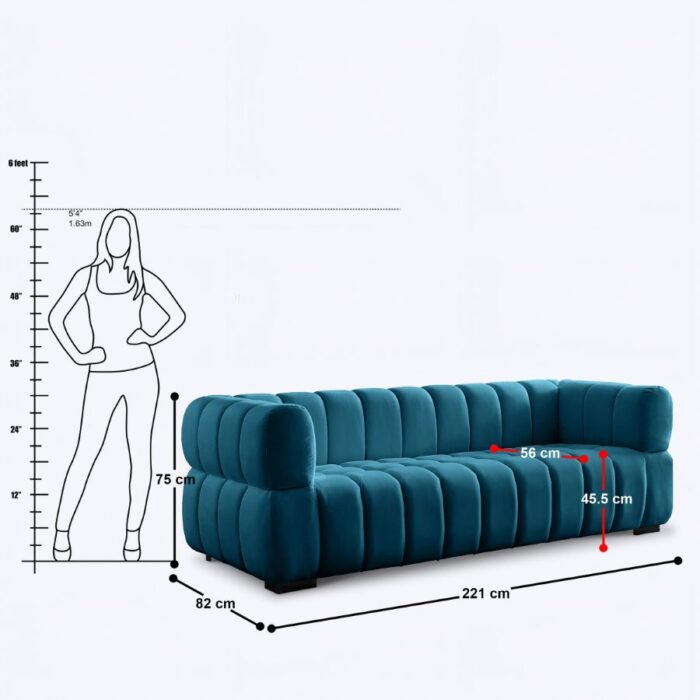 Furn Shine- The Gezal Velvet Tuxedo Arm Sofa 3-Person Sofa - Image 5