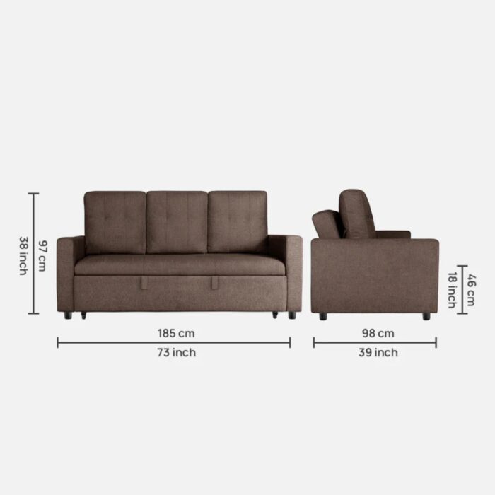 Furnshine - Merilyn Saddle Brown Finish Fabric 3-Seater Sofa Cum Bed - Image 12