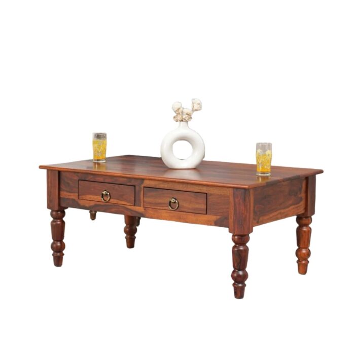 Furnshine - Randa Rectangular Solid Wood Two-Drawer Coffee Table (Honey Finish) - Image 9