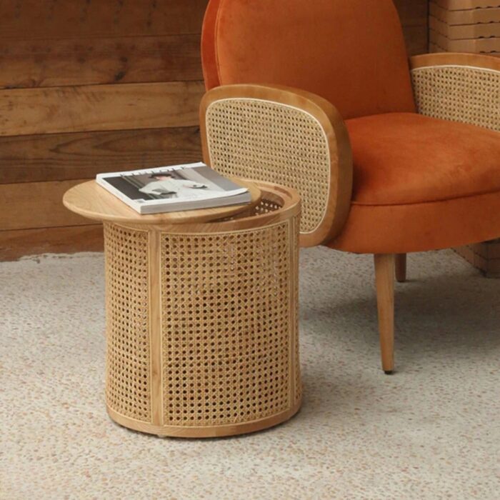 Furnshine - Dyson Round Solid Wood Rattan Side Table - Image 5