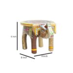 Furnshine - Auden Hand Painted Wooden Elephant Stool – Red/Yellow Multicolor Folk Art Accent Table - Image 3