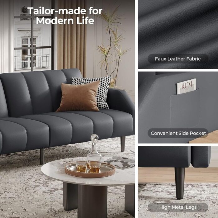 Furnshine - Avri Faux Leather Futon Adjustable Sofa Bed Couch - Image 19