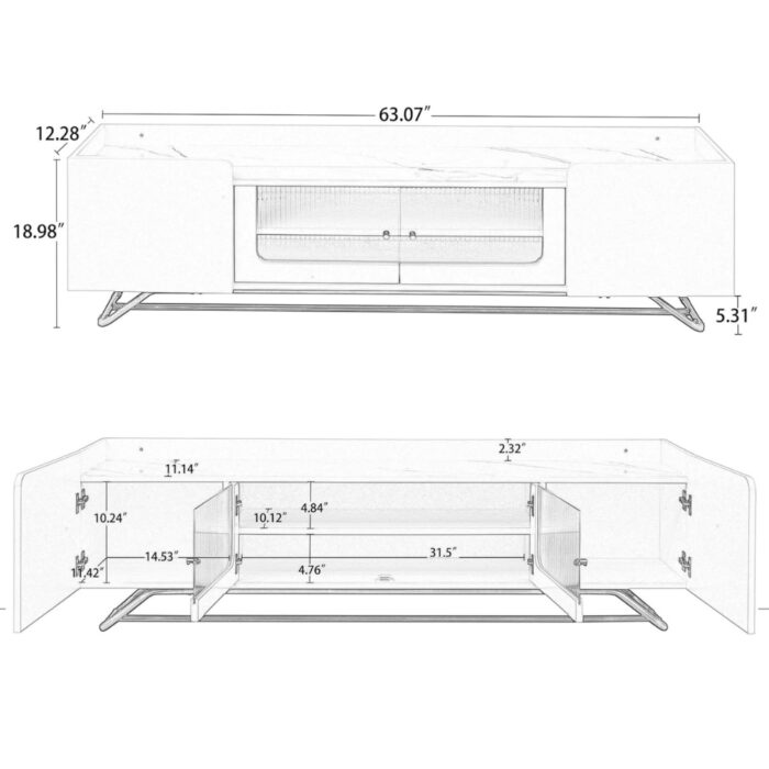 Furnshine - Alger TV Stand with Faux Marble Top & Fluted Glass Doors - Image 7