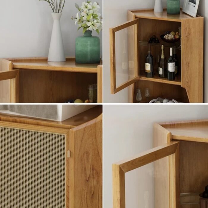 Furnshine - Nesbit Natural Corner 2-Door Bar Cabinet with Hutch & Shelf (Rattan Woven) - Image 3