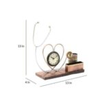 Furnshine - Cody Stethoscope Desk Organizer Clock – Multicolor Metal Heart Showpiece with Pen Holder & Wooden Base for Doctors - Image 4