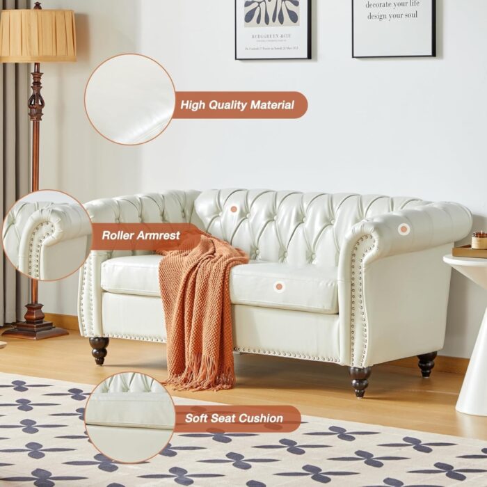 Furnshine - Idalina PU Faux Leather Chesterfield 3-Seater Large Sofa with Loveseat & Chair - Image 6