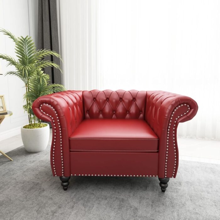 Furnshine - Vere 3 Pieces Faux Leather Chesterfield Sofa with Loveseat & Couch Chair - Image 6