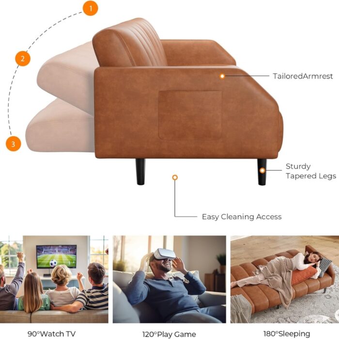Furnshine - Avri Faux Leather Futon Adjustable Sofa Bed Couch - Image 5