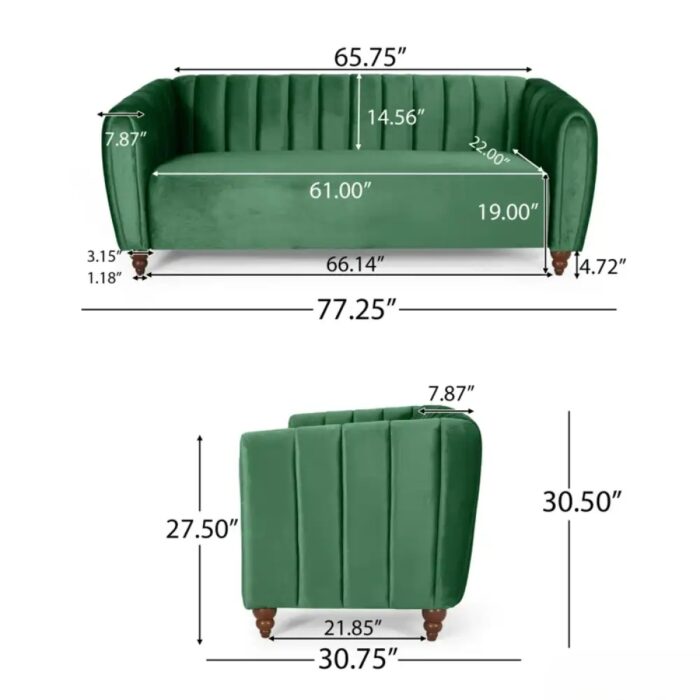 Furnshine - Alexus 77.25'' 3+1 Seater Velvet Tuxedo Arm Sofa - Image 9