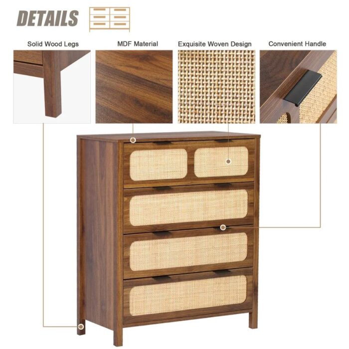Furnshine - Simpson Wooden Rattan Finish 4-Drawer Chest of Drawer - Image 12