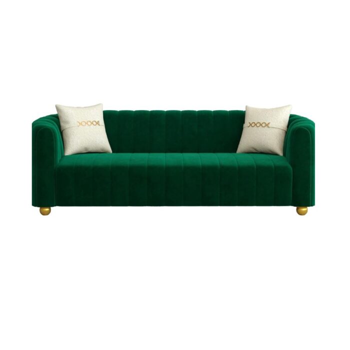 Furnshine - Patsy 83.46" Mid-Century 3-Seater Velvet Sofa with Gold Metal Sphere Legs - Image 8