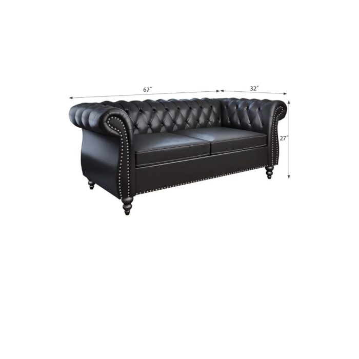 Furnshine - Vere 3 Pieces Faux Leather Chesterfield Sofa with Loveseat & Couch Chair - Image 11
