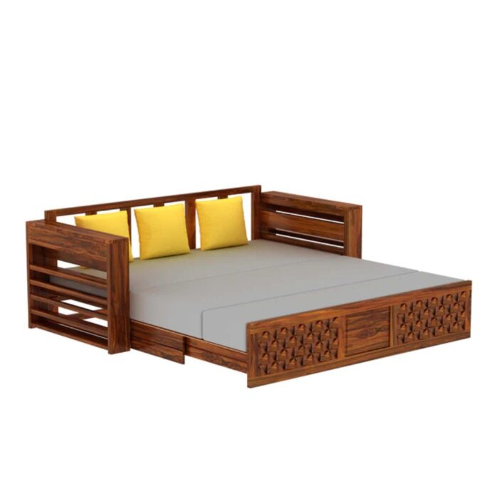 Furnshine - Riggan Solid Sheesham Wood 3 Seater Sofa Cum Bed with Mini Storage and Side Pockets - Image 4
