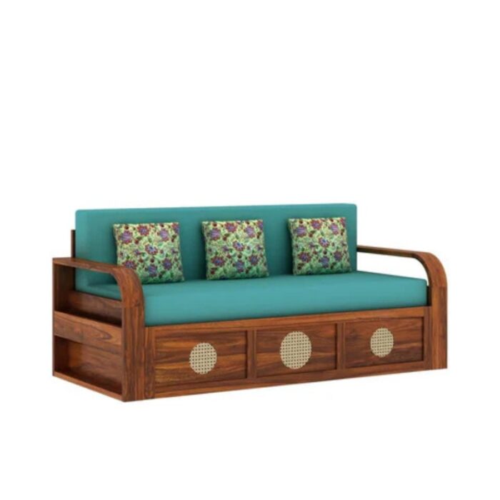 Furnshine - Barker Solid Sheesham Wood 3 Seater Sofa Cum Bed with Headboard Design - Image 3