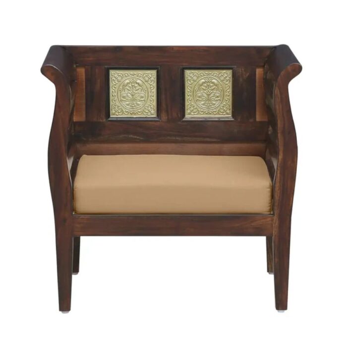 Furn Shine - The Rufus Solid Walnut Finish 1-Seater Sofa (Brown) - Image 4