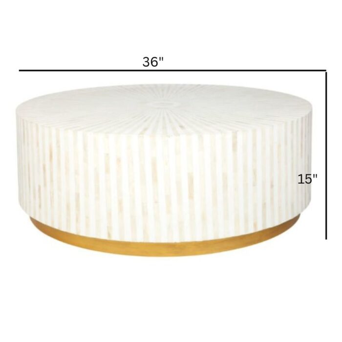 Furnshine -  Burl White Makayla Bone Inlay Stripe Design Round Coffee Table - Image 4