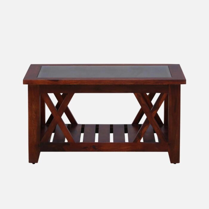 Furnshin - Rekker Sheesham Wood Coffee Table With Open Shelf & Glass Top - Image 3