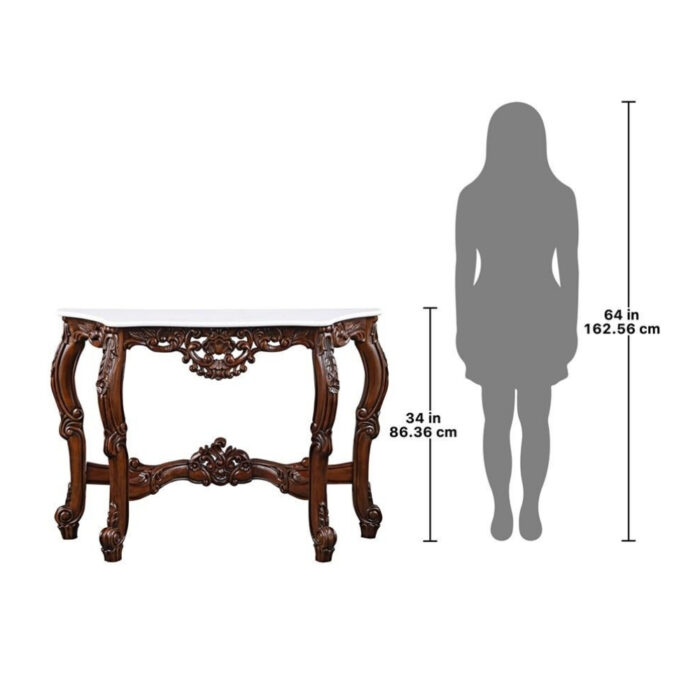 Furnshine - Royal Wooden Carved Console Table with Marble Top - Image 4