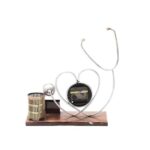 Furnshine - Cody Stethoscope Desk Organizer Clock – Multicolor Metal Heart Showpiece with Pen Holder & Wooden Base for Doctors - Image 6