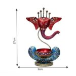 Furnshine - Braden Lord Ganesha Tea Light Candle Holder, Ganpati Deepak for Home Temple, Puja Room, Gift for Diwali Office Décor (Red & Sky Blue) - Image 5