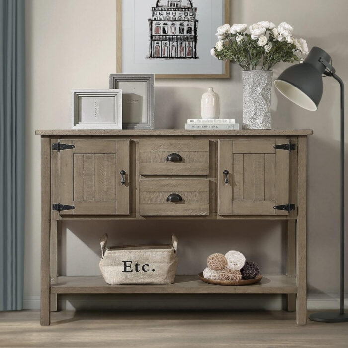 Furnshine - Sadler 48" Retro Sideboard Console Table with 2 Drawers, 2 Cabinets and Bottom Shelf - Image 1
