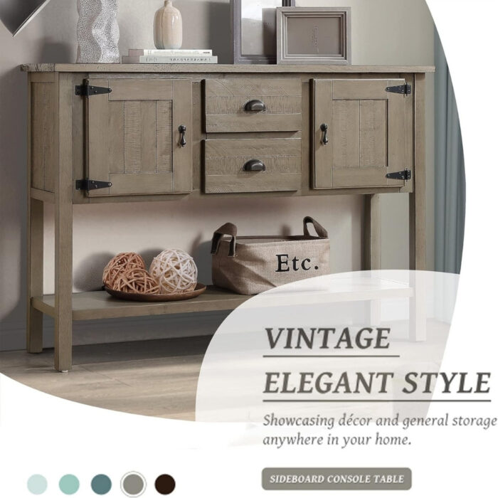 Furnshine - Sadler 48" Retro Sideboard Console Table with 2 Drawers, 2 Cabinets and Bottom Shelf - Image 2