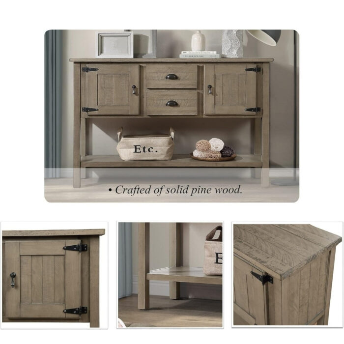 Furnshine - Sadler 48" Retro Sideboard Console Table with 2 Drawers, 2 Cabinets and Bottom Shelf - Image 3
