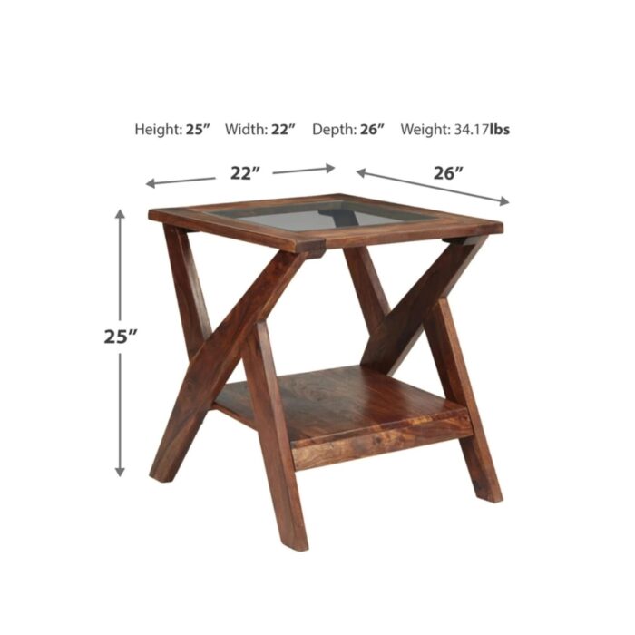 Furnshine - Thurber Rectangular Sheesham Wood Side Table with Glass Top - Image 3