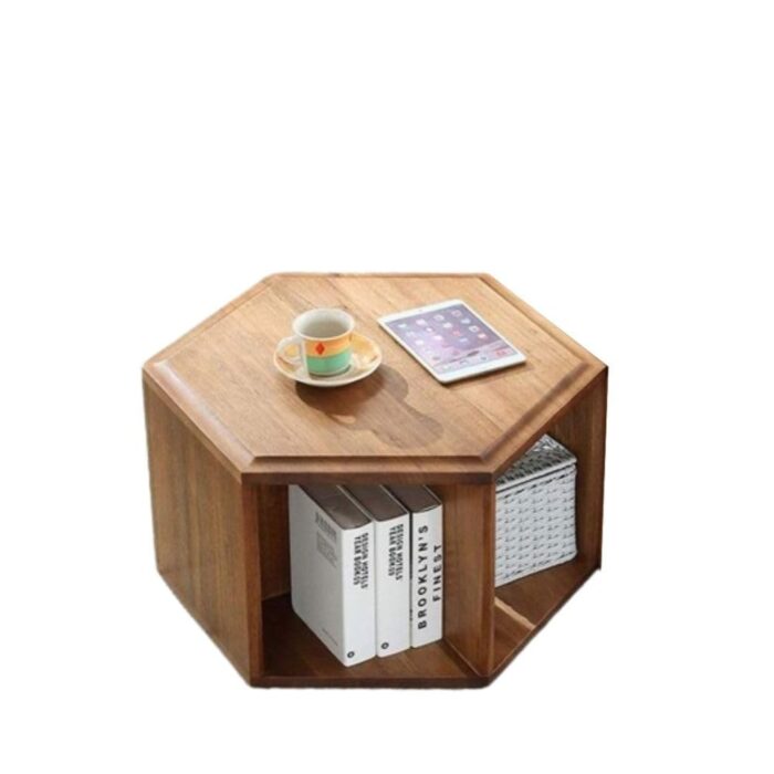 Furnshine - Quixley Solid Wood Hexagon Side Table with 2 Open Storage Box - Image 5