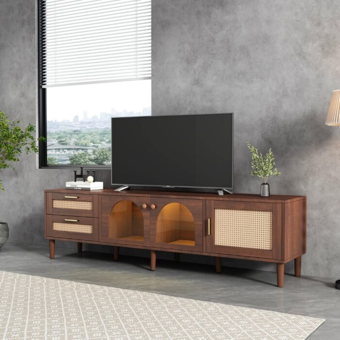 Furnshine - Easton 2 Curved Glass Doors TV Stand with 2 Rattan Drawers & 1 Rattan Door - Image 6