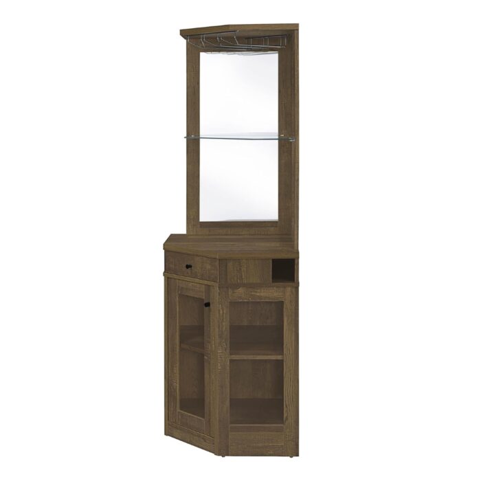 Furnshine - Rustic Oak Corner Bar Cabinet with Stemware Rack & Wine Storage - Image 3