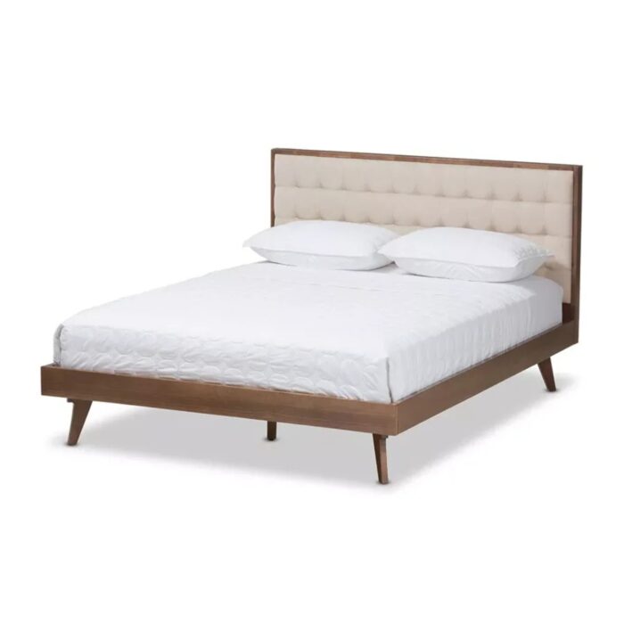 Furnshine - Soloman Mid-Century King Size Bed Light Beige & Brown - Image 2