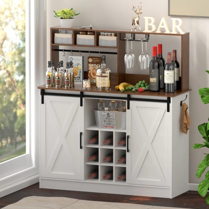 Furnshine - Byatt Coffee Bar Cabinet with Sliding Barn Door Storage - Image 6
