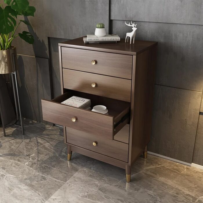 Furnshine - Chest of Drawer of Solid Engineered Wood Frame in Walnut | 5-Drawers - Image 5