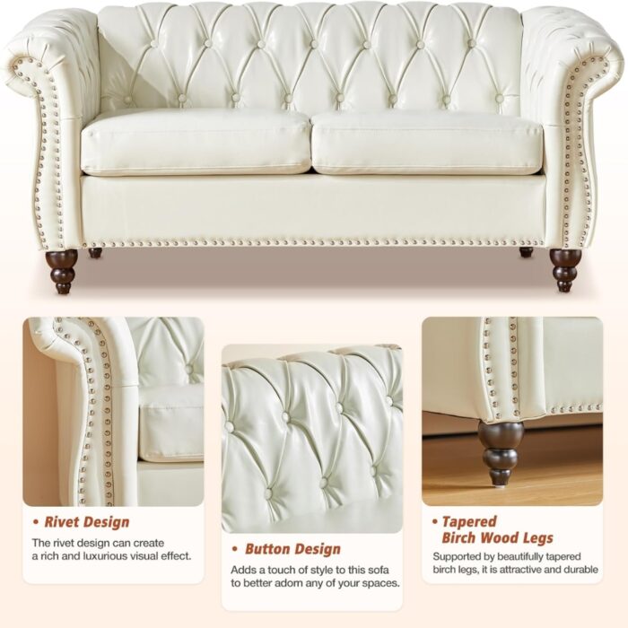 Furnshine - Idalina PU Faux Leather Chesterfield 3-Seater Large Sofa with Loveseat & Chair - Image 5