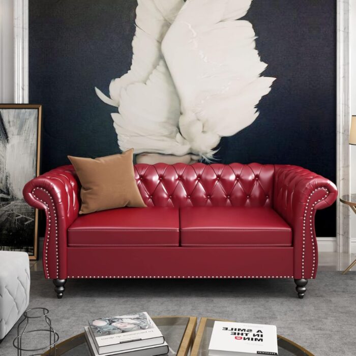 Furnshine - Vere 3 Pieces Faux Leather Chesterfield Sofa with Loveseat & Couch Chair - Image 5