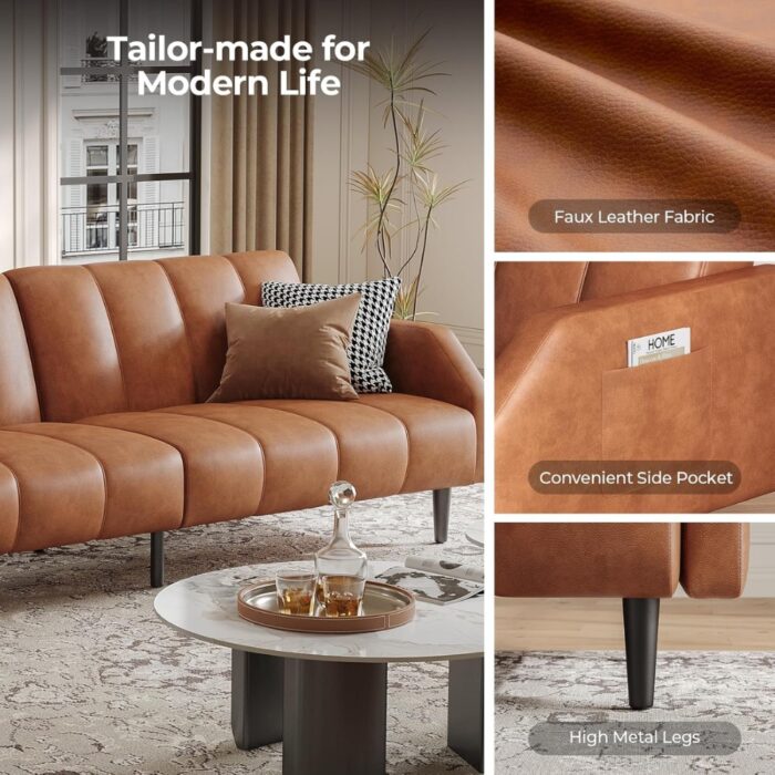 Furnshine - Avri Faux Leather Futon Adjustable Sofa Bed Couch - Image 2