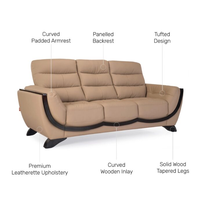 Furnshine - Sly Leatherette 3/2/1 Seater Style Sofa in Mushroom Brown - Image 9