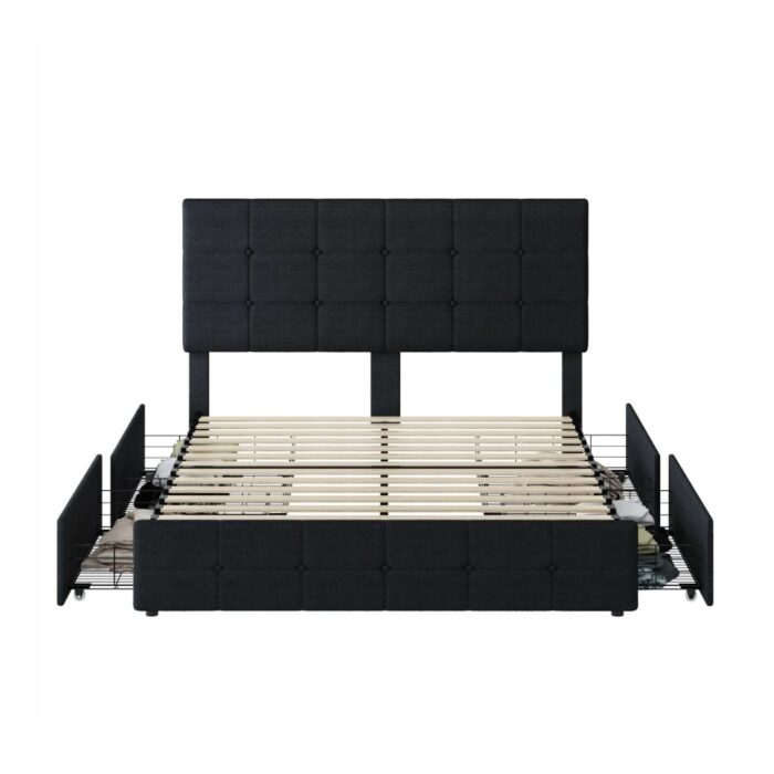Furnshine - Barnes Tufted Upholstered Platform Queen Size 4 Storage Drawers Bed - Image 7