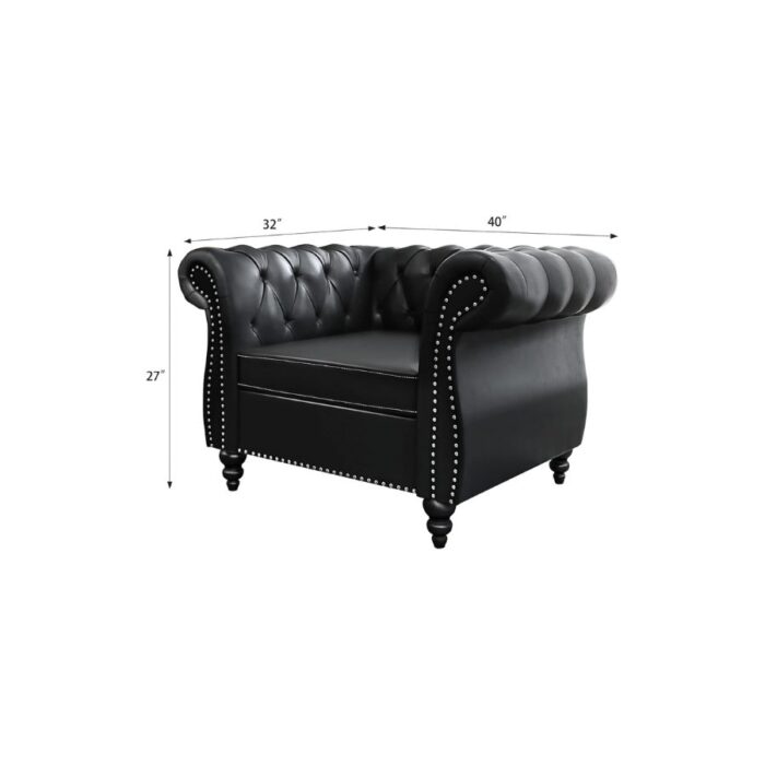 Furnshine - Vere 3 Pieces Faux Leather Chesterfield Sofa with Loveseat & Couch Chair - Image 12