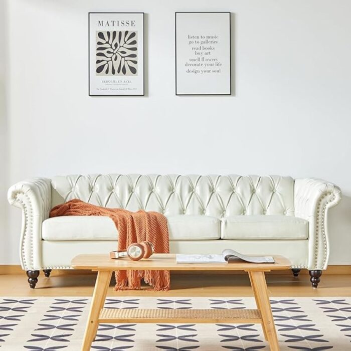 Furnshine - Idalina PU Faux Leather Chesterfield 3-Seater Large Sofa with Loveseat & Chair - Image 11