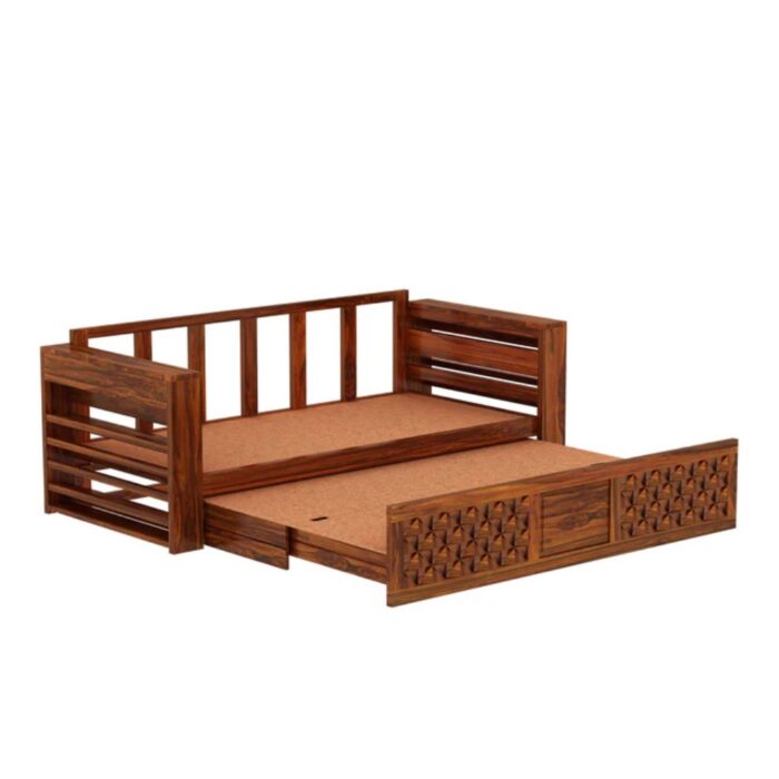 Furnshine - Riggan Solid Sheesham Wood 3 Seater Sofa Cum Bed with Mini Storage and Side Pockets - Image 8