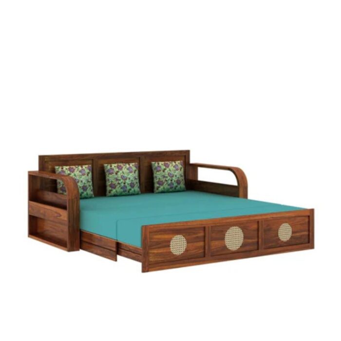 Furnshine - Barker Solid Sheesham Wood 3 Seater Sofa Cum Bed with Headboard Design - Image 4